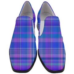 Madras Plaid Blue Purple Women Slip On Heel Loafers by SpinnyChairDesigns