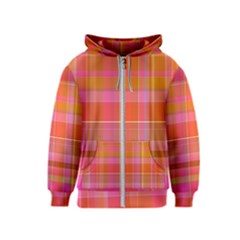 Pink Orange Madras Plaid Kids  Zipper Hoodie by SpinnyChairDesigns