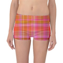 Pink Orange Madras Plaid Boyleg Bikini Bottoms by SpinnyChairDesigns