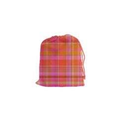 Pink Orange Madras Plaid Drawstring Pouch (xs) by SpinnyChairDesigns