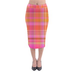 Pink Orange Madras Plaid Velvet Midi Pencil Skirt by SpinnyChairDesigns