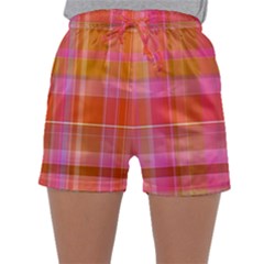 Pink Orange Madras Plaid Sleepwear Shorts