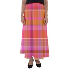 Pink Orange Madras Plaid Flared Maxi Skirt by SpinnyChairDesigns