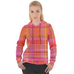 Pink Orange Madras Plaid Women s Overhead Hoodie by SpinnyChairDesigns