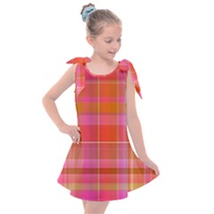 Pink Orange Madras Plaid Kids  Tie Up Tunic Dress by SpinnyChairDesigns