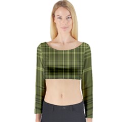 Green Madras Plaid Long Sleeve Crop Top by SpinnyChairDesigns