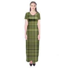 Green Madras Plaid Short Sleeve Maxi Dress by SpinnyChairDesigns