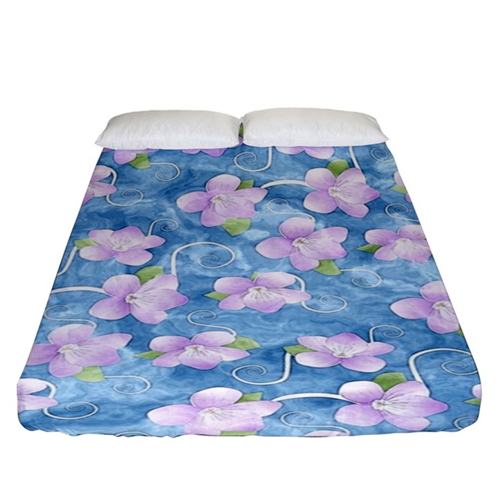 Watercolor Violets Fitted Sheet (King Size)