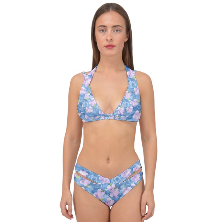 Watercolor Violets Double Strap Halter Bikini Set