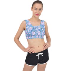 Watercolor Violets V-back Sports Bra by SpinnyChairDesigns