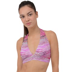 Pink Abstract Stripes Halter Plunge Bikini Top by SpinnyChairDesigns