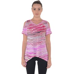 Pink Abstract Stripes Cut Out Side Drop Tee by SpinnyChairDesigns