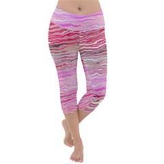 Pink Abstract Stripes Lightweight Velour Capri Yoga Leggings by SpinnyChairDesigns