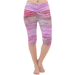 Pink Abstract Stripes Lightweight Velour Cropped Yoga Leggings by SpinnyChairDesigns