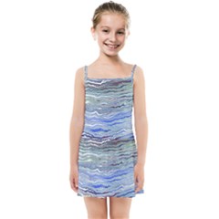Blue Abstract Stripes Kids  Summer Sun Dress