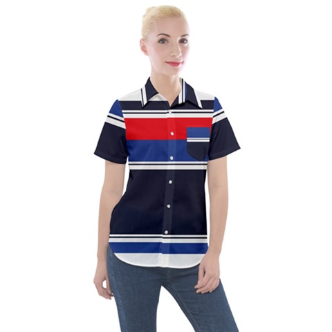 Casual Uniform Stripes Women s Short Sleeve Pocket Shirt by tmsartbazaar