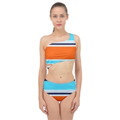 Tri Color Stripes Spliced Up Two Piece Swimsuit by tmsartbazaar