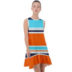 Tri Color Stripes Frill Swing Dress by tmsartbazaar