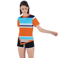 Tri Color Stripes Asymmetrical Short Sleeve Sports Tee