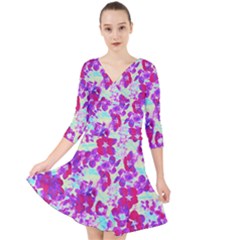 Spring Flowers Garden Quarter Sleeve Front Wrap Dress