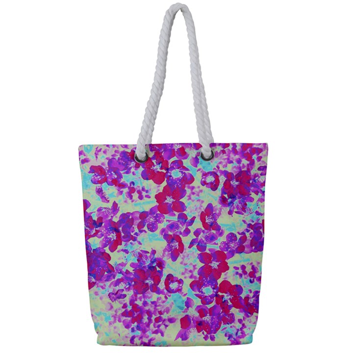 Spring Flowers Garden Full Print Rope Handle Tote (Small)