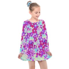 Spring Flowers Garden Kids  Long Sleeve Dress by DinkovaArt