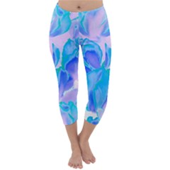 Ciclamen Flowers Blue Capri Winter Leggings 