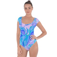 Ciclamen Flowers Blue Short Sleeve Leotard 