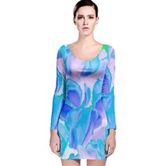 Ciclamen Flowers Blue Long Sleeve Velvet Bodycon Dress