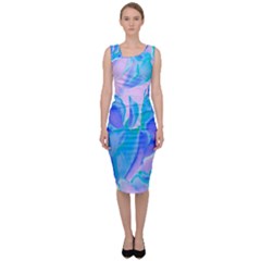 Ciclamen Flowers Blue Sleeveless Pencil Dress