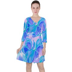 Ciclamen Flowers Blue Ruffle Dress