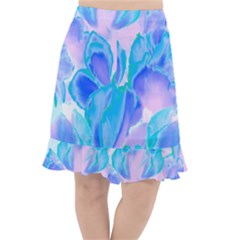 Ciclamen Flowers Blue Fishtail Chiffon Skirt