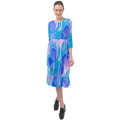 Ciclamen Flowers Blue Ruffle End Midi Chiffon Dress by DinkovaArt