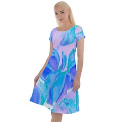 Ciclamen Flowers Blue Classic Short Sleeve Dress
