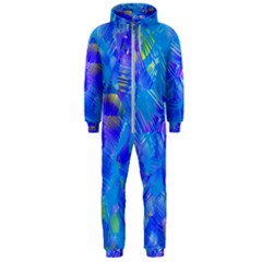 Blue Abstract Floral Paint Brush Strokes Hooded Jumpsuit (men)  by SpinnyChairDesigns
