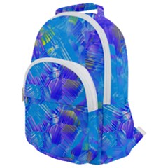 Blue Abstract Floral Paint Brush Strokes Rounded Multi Pocket Backpack by SpinnyChairDesigns