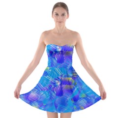 Blue Abstract Floral Paint Brush Strokes Strapless Bra Top Dress by SpinnyChairDesigns