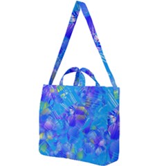 Blue Abstract Floral Paint Brush Strokes Square Shoulder Tote Bag by SpinnyChairDesigns