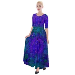 Indigo Abstract Art Half Sleeves Maxi Dress by SpinnyChairDesigns