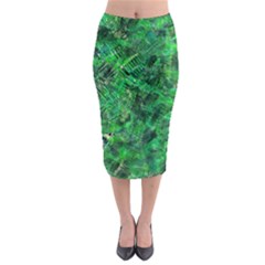 Jungle Green Abstract Art Midi Pencil Skirt by SpinnyChairDesigns