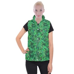 Jungle Green Abstract Art Women s Button Up Vest by SpinnyChairDesigns