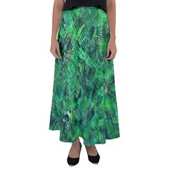 Jungle Green Abstract Art Flared Maxi Skirt by SpinnyChairDesigns