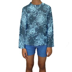 Teal Turquoise Abstract Art Kids  Long Sleeve Swimwear by SpinnyChairDesigns