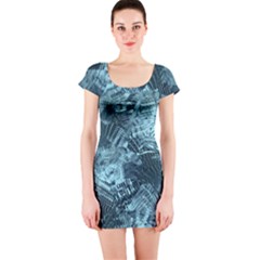 Teal Turquoise Abstract Art Short Sleeve Bodycon Dress by SpinnyChairDesigns