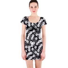 Black And White Abstract Art Short Sleeve Bodycon Dress by SpinnyChairDesigns