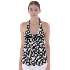 Black And White Abstract Art Babydoll Tankini Top by SpinnyChairDesigns