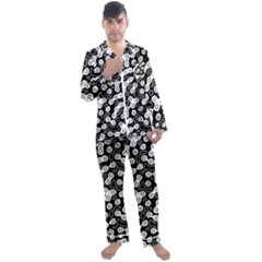 Black And White Abstract Art Men s Long Sleeve Satin Pyjamas Set by SpinnyChairDesigns