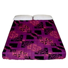 Fuchsia Black Abstract Checkered Stripes  Fitted Sheet (california King Size) by SpinnyChairDesigns