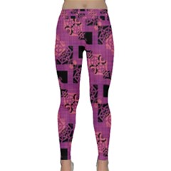 Fuchsia Black Abstract Checkered Stripes  Classic Yoga Leggings by SpinnyChairDesigns