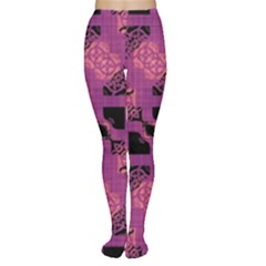 Fuchsia Black Abstract Checkered Stripes  Tights by SpinnyChairDesigns